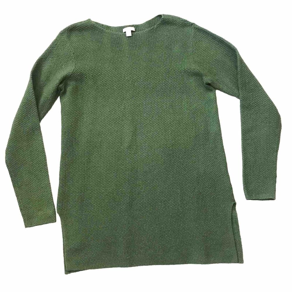 J. Jill Size ST S Tall Green Tunic Sweater Textured Round Neck Long Cotton Blend